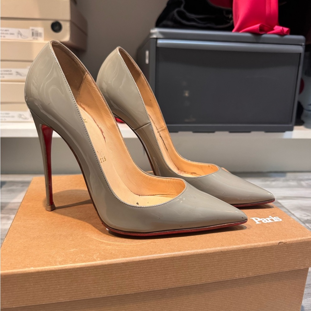 Christian Louboutin Gray and Red Heels